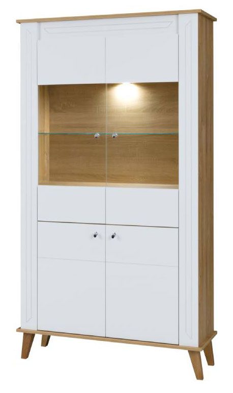 Vitrine Bambey 03, Farbe: Eiche / Weiß - 190 x 104 x 39 cm (H x B x T)