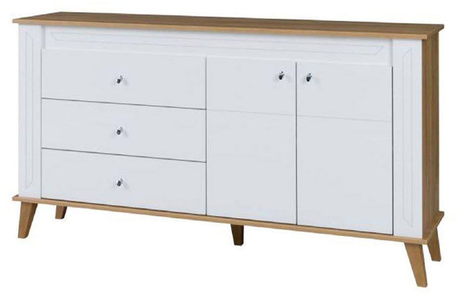 Kommode Bambey 07, Farbe: Eiche / Weiß - 90 x 164 x 44 cm (H x B x T)