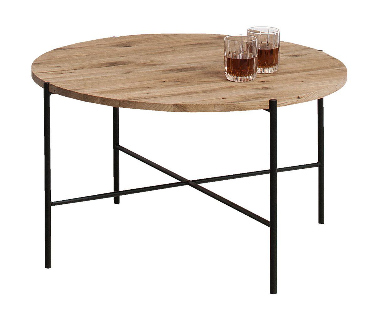 Großer runder Couchtisch Fuligula 09 mit schwarze Tischbeine aus Metall, Eiche natur geölt, 80 x 80 x 45 cmm, Tischplattenstärke 19 mm