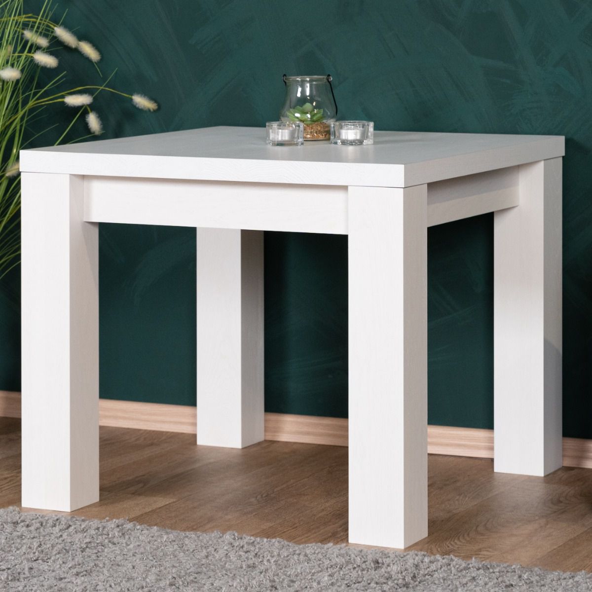 Weißer Couchtisch Eiche Massivholz Pirol 119, 50 x 60 x 60 cm, quadratisch, praktischer kleiner Wohnzimmertisch, robust und stabil, hochwertige Verarbeitung