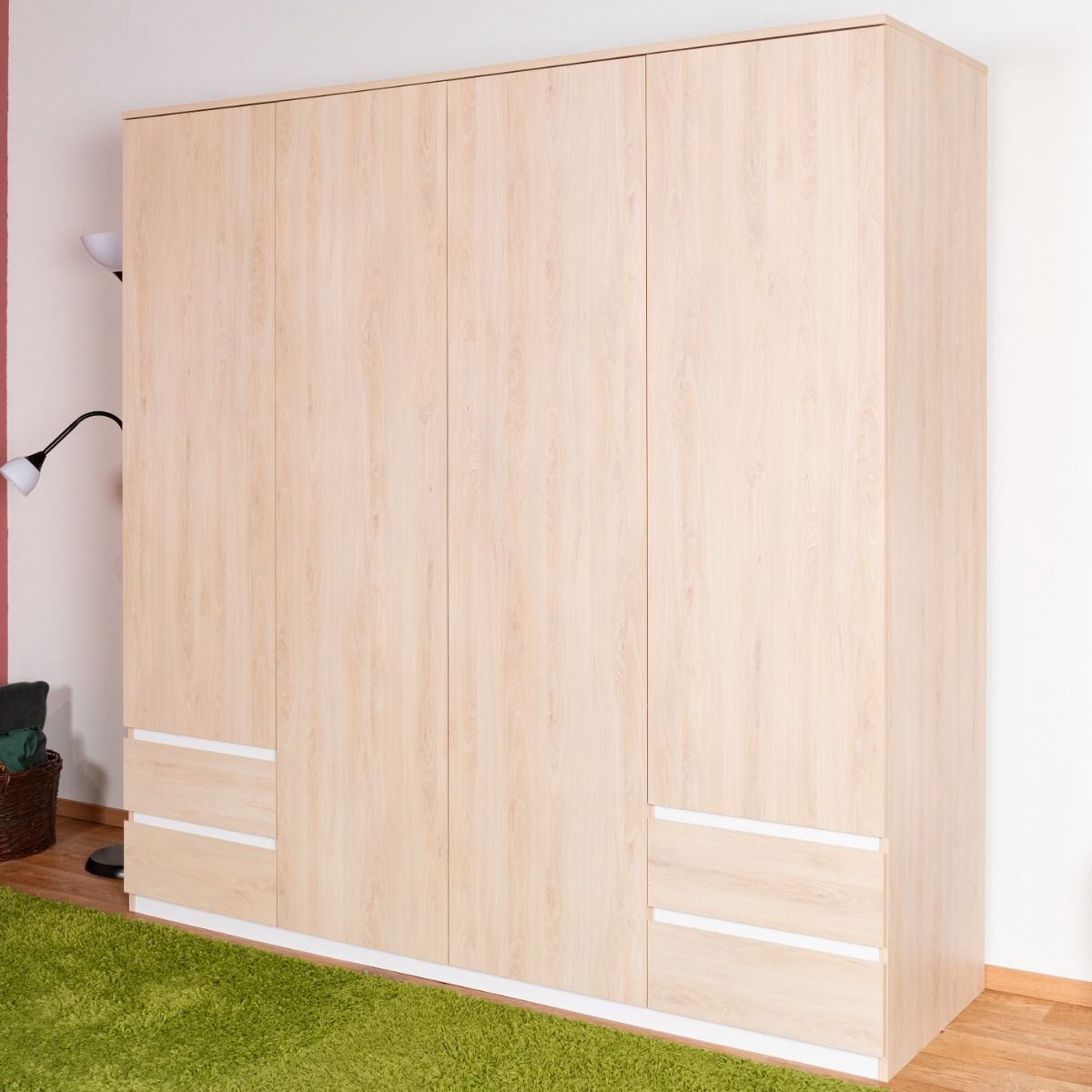 Drehtürenschrank / Kleiderschrank Kiunga 15, Farbe: Buche / Weiß - Abmessungen: 200 x 200 x 60 cm (H x B x T)