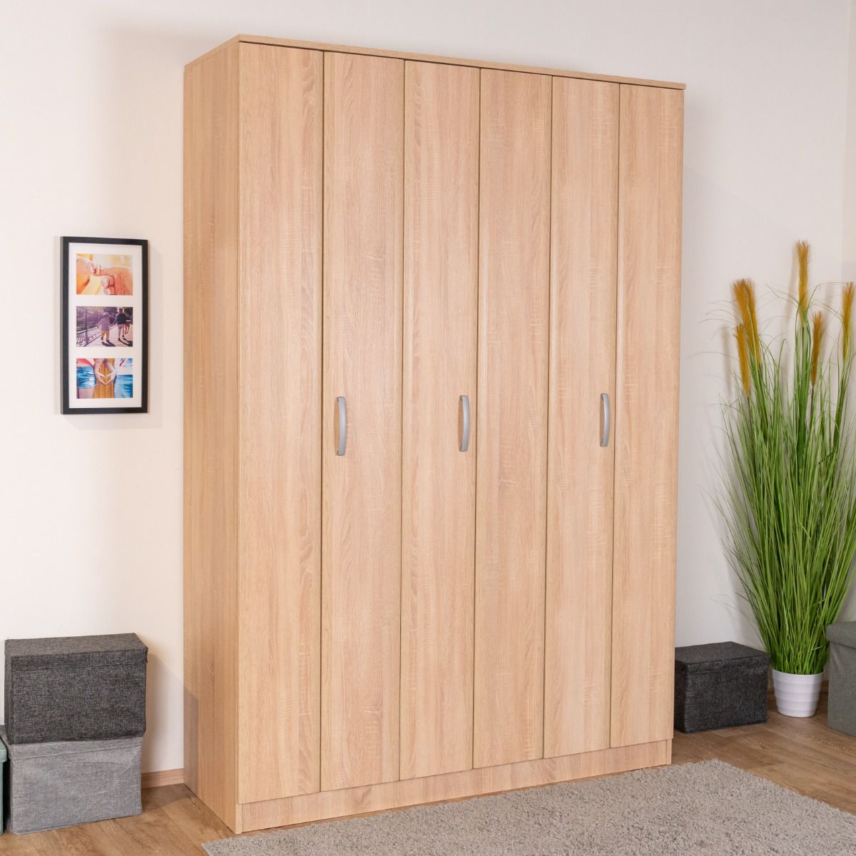 Drehtürenschrank / Kleiderschrank Muros 04, Farbe: Eiche Braun - 222 x 150 x 52 cm (H x B x T)