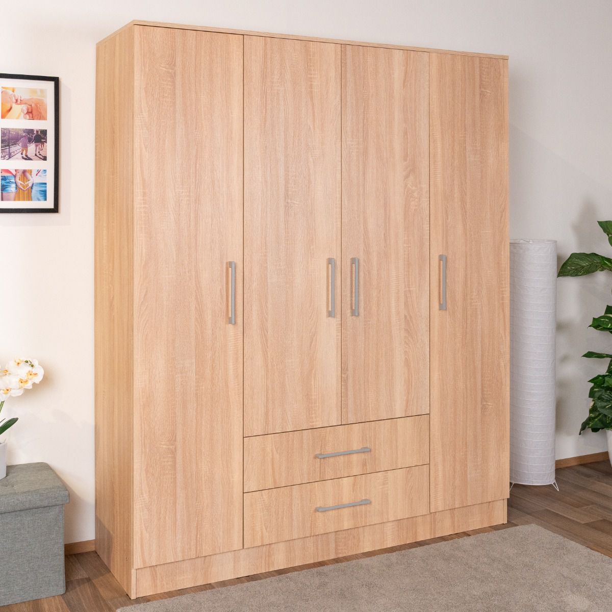 Drehtürenschrank / Kleiderschrank Sidonia 06, Farbe: Eiche Braun - 200 x 164 x 53 cm (H x B x T)