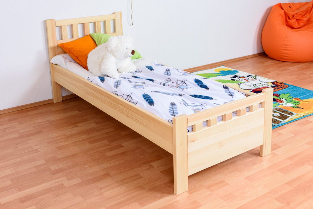 Kinderbett / Jugendbett Kiefer massiv Vollholz natur 68, inkl. Lattenrost - 80 x 200 cm (B x L)