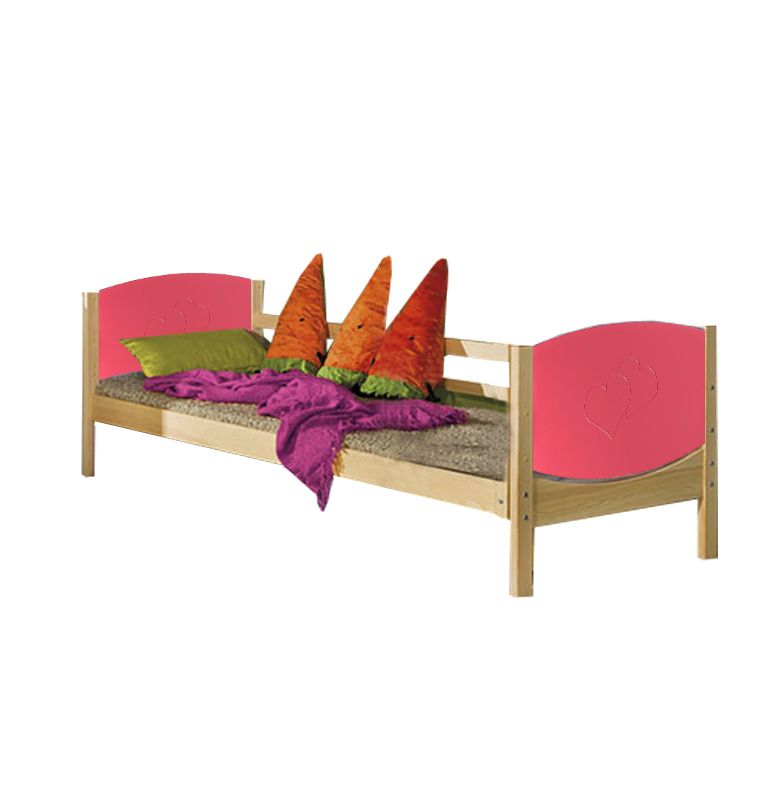 Kinderbett / Jugendbett Milo 30, Farbe: Natur / Rosa Herz, teilmassiv - Liegefläche: 80 x 190 cm (B x L)