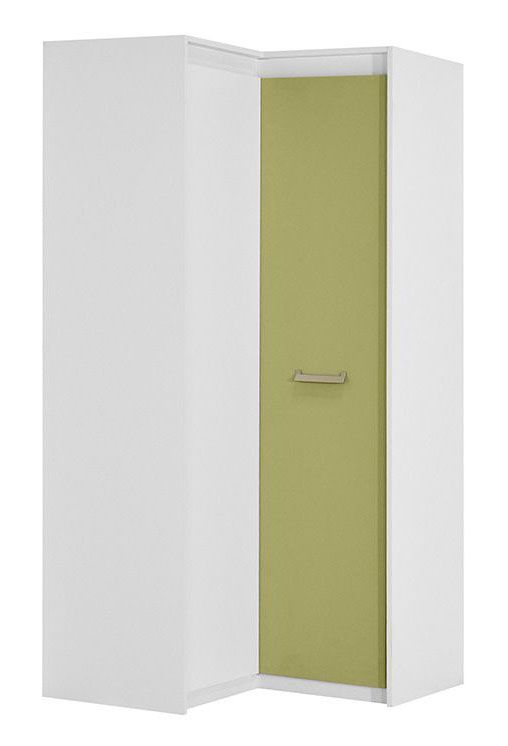 Kinderzimmer - Drehtürenschrank / Eckkleiderschrank Koa 04, Farbe: Weiß / Grün - Abmessungen: 203 x 98 x 98 cm (H x B x T)