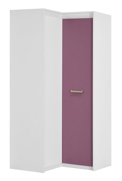 Kinderzimmer - Drehtürenschrank / Eckkleiderschrank Koa 04, Farbe: Weiß / Violett - Abmessungen: 203 x 98 x 98 cm (H x B x T)