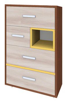 Kommode Kerema 17, Farbe: Nuss / Ulme / Gelb - Abmessungen: 100 x 65 x 41 cm (H x B x T)