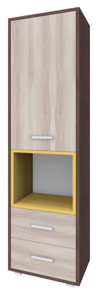 Schrank Kerema 01, Farbe: Nuss / Ulme / Gelb - Abmessungen: 190 x 50 x 41 cm (H x B x T)