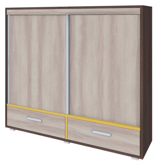 Schrank Kerema 15, Farbe: Nuss / Ulme / Gelb - Abmessungen: 120 x 130 x 41 cm (H x B x T)