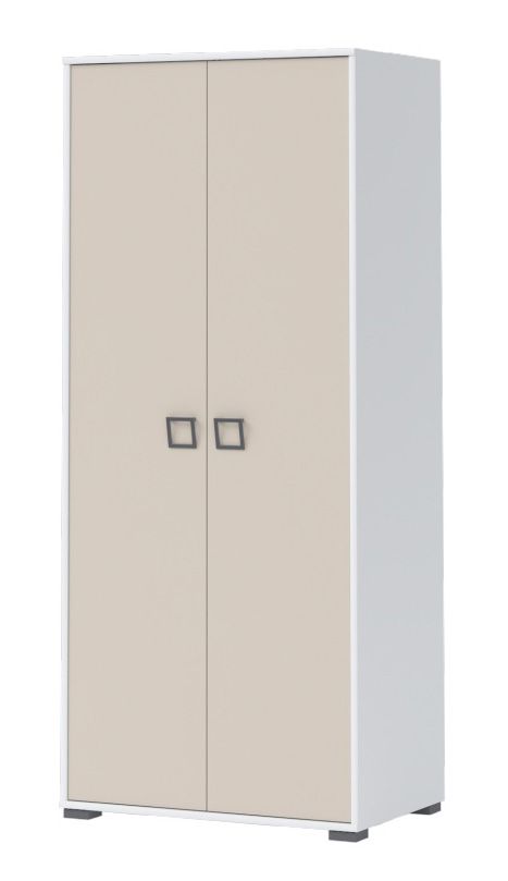 Drehtürenschrank / Kleiderschrank 12, Farbe: Weiß / Creme - Abmessungen: 198 x 84 x 56 cm (H x B x T)