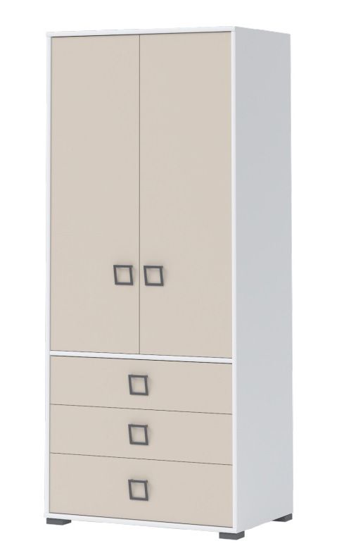 Drehtürenschrank / Kleiderschrank 13, Farbe: Weiß / Creme - Abmessungen: 198 x 84 x 56 cm (H x B x T)