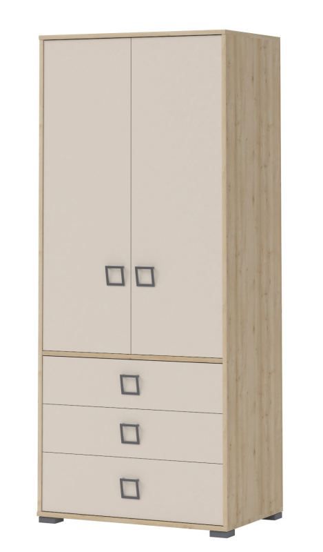 Kinderzimmer - Drehtürenschrank / Kleiderschrank Benjamin 13, Farbe: Buche / Creme - 198 x 84 x 56 cm (H x B x T)