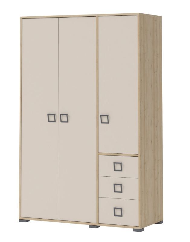 Kinderzimmer - Drehtürenschrank / Kleiderschrank Benjamin 14, Farbe: Buche / Creme - 198 x 126 x 56 cm (H x B x T)