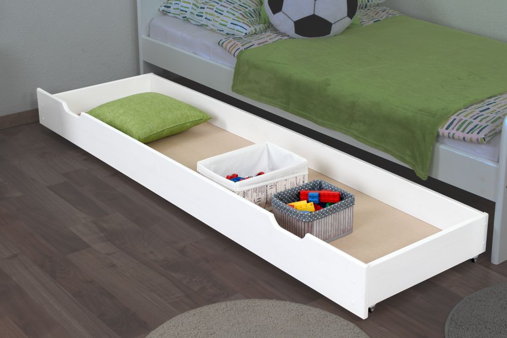 Schublade für Bett - Kiefer Vollholz massiv weiß lackiert 003- Abmessung 18,50 x 198 x 54 cm (H x B x T)