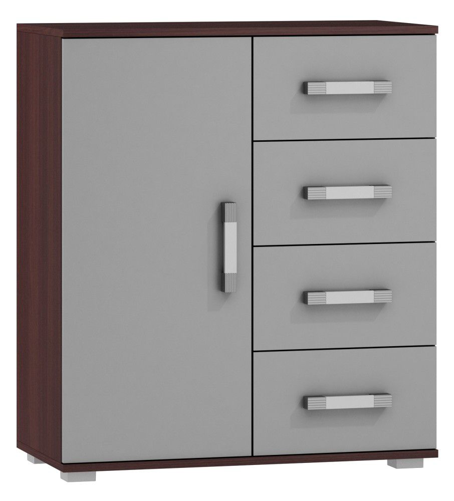 Kommode Tabubil 04, Farbe: Wenge / Grau - Abmessungen: 92 x 80 x 41 cm (H x B x T)