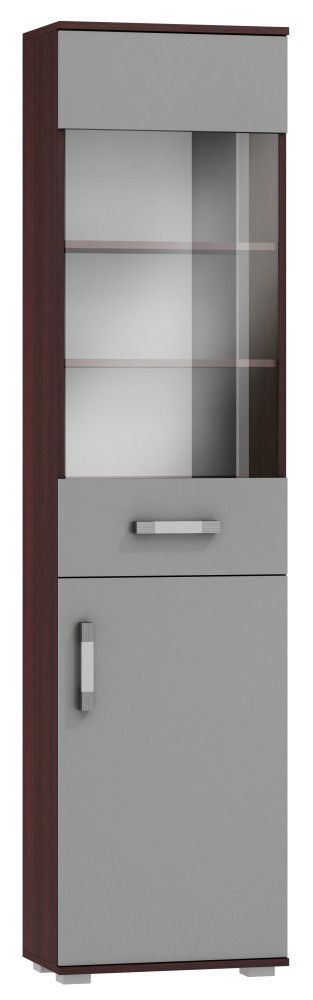 Vitrine Tabubil 23, Farbe: Wenge / Grau - Abmessungen: 200 x 50 x 41 cm (H x B x T)