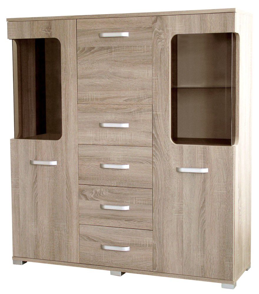 Vitrine Kikori 05, Farbe: Sonoma Eiche - Abmessungen: 135 x 125 x 40 cm (H x B x T)