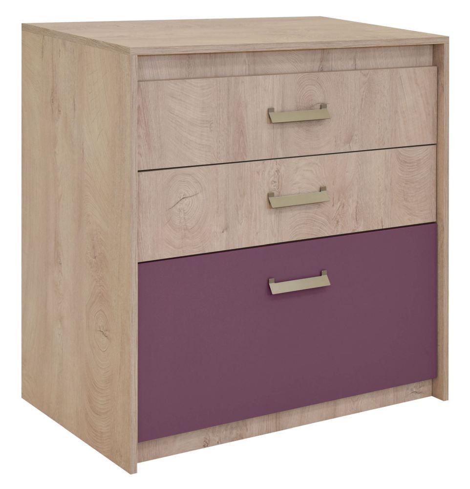 Kinderzimmer - Kommode Koa 07, Farbe: Eiche / Violett - Abmessungen: 94 x 96 x 52 cm (H x B x T)