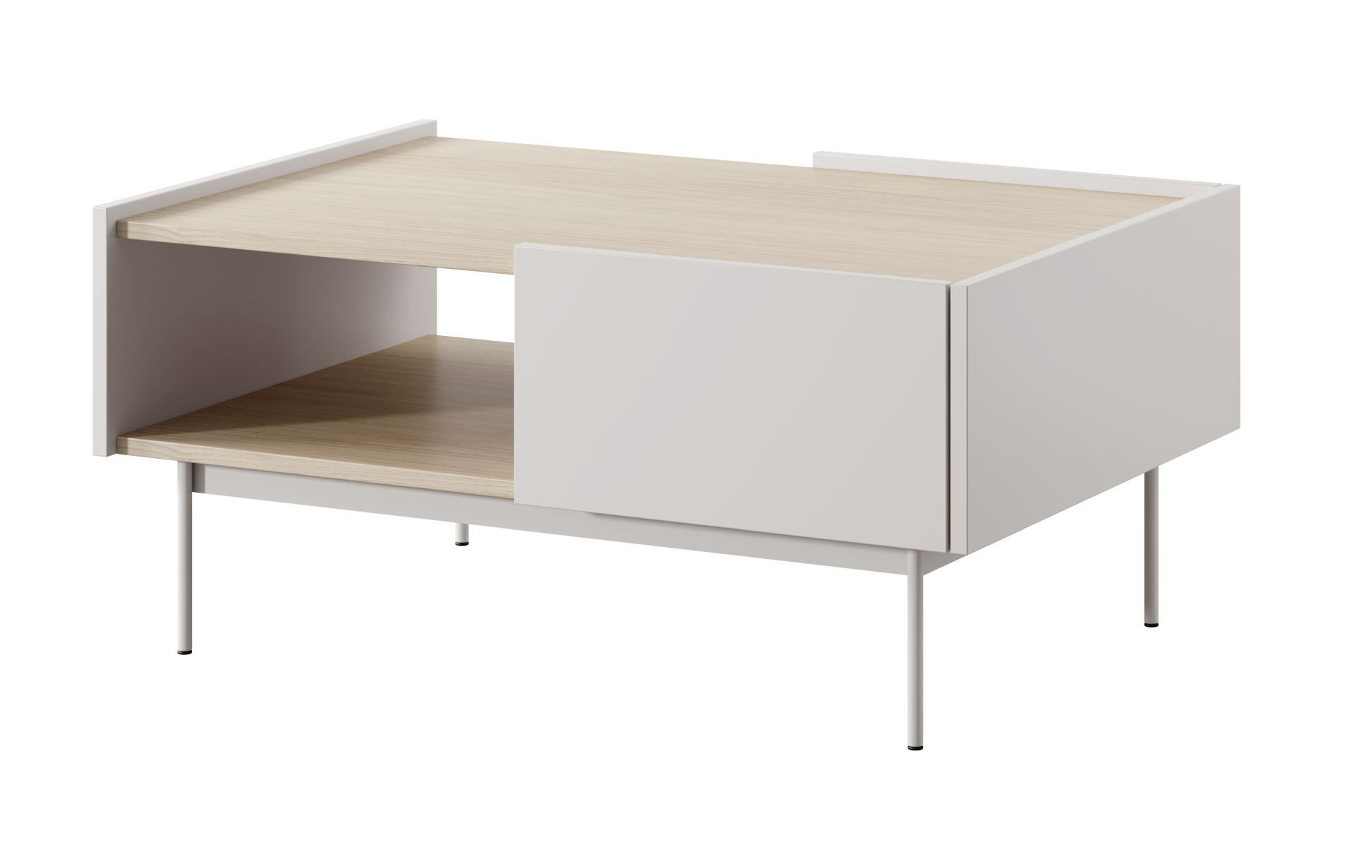 Moderner Couchtisch Cascob 04, 97 x 65 x 45 cm, Kaschmir / Eiche, mit 2 Schubladen und praktischem Fach, ABS-Kanten, stabile Konstruktion, robust