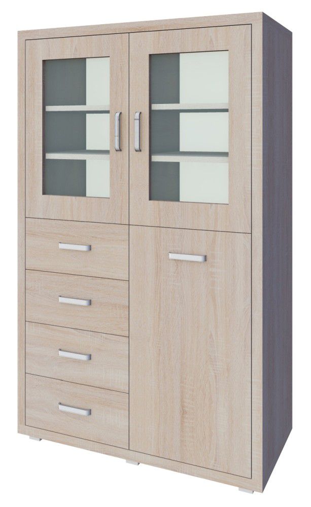 Vitrine Kerowagi 03, Farbe: Sonoma Eiche - Abmessungen: 160 x 100 x 41 cm (H x B x T)