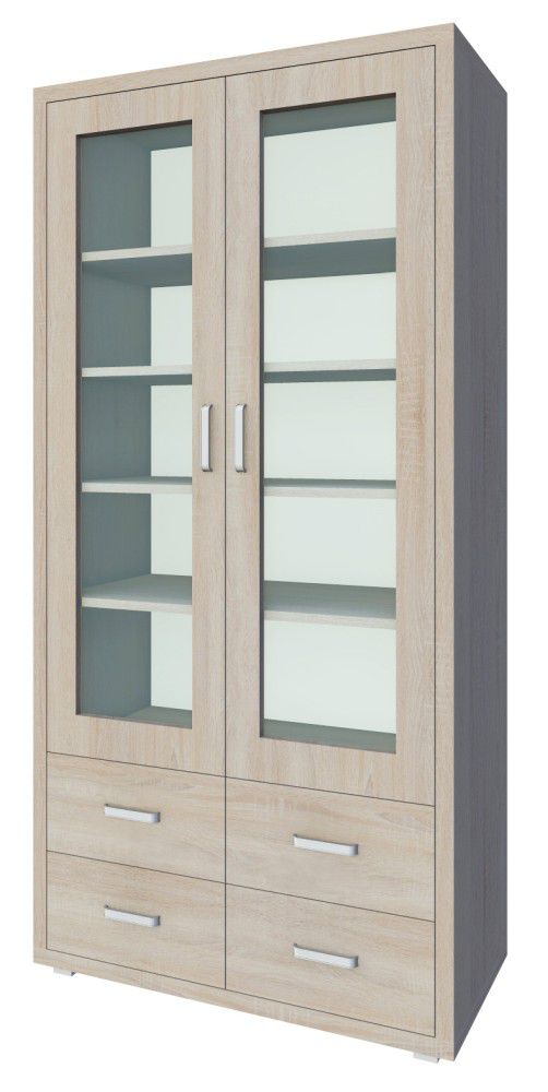 Vitrine Kerowagi 02, Farbe: Sonoma Eiche - Abmessungen: 200 x 100 x 41 cm (H x B x T)