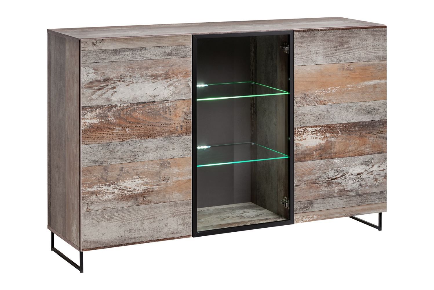 Kommode / Sideboard Hundvin 06, Farbe: Eiche Canion / Schwarz - Abmessungen: 97 x 150 x 40 cm (H x B x T), mit neun Fächern