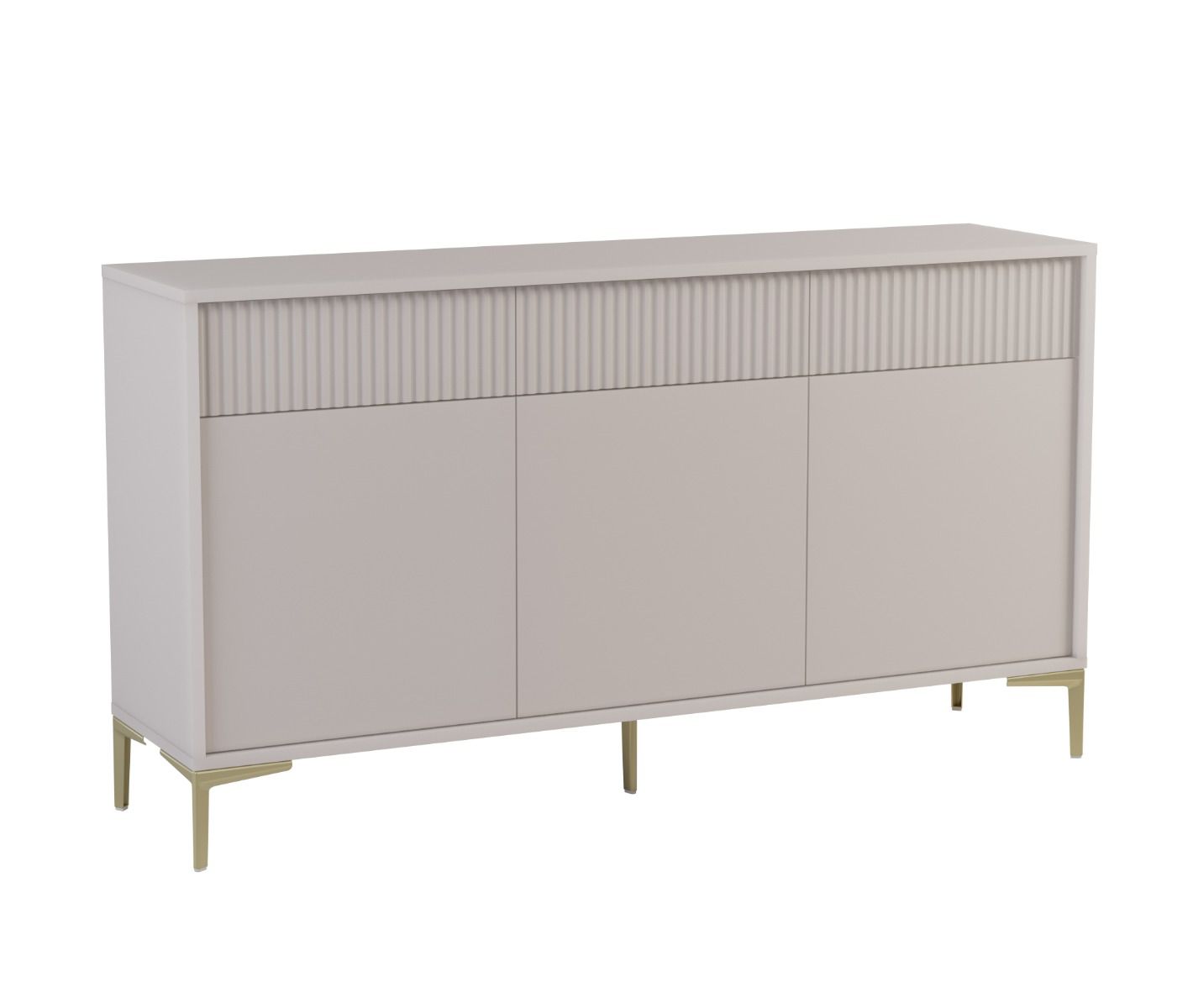 Beige Kommode Chabrey 01, Füße: Goldfarben - 84 x 152 x 38 cm, push-to-open System, 3 Schubladen, 6 Fächer, für Wohnzimmer und Schlafzimmer