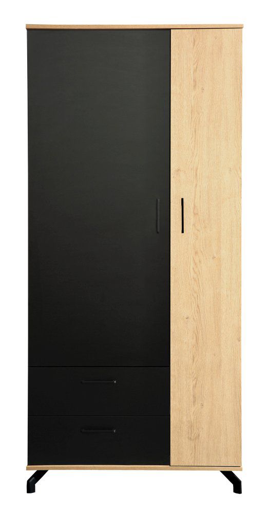 Drehtürenschrank / Kleiderschrank Riemst 01, Farbe: Eiche / Schwarz - Abmessungen: 194 x 90 x 50 cm (H x B x T)