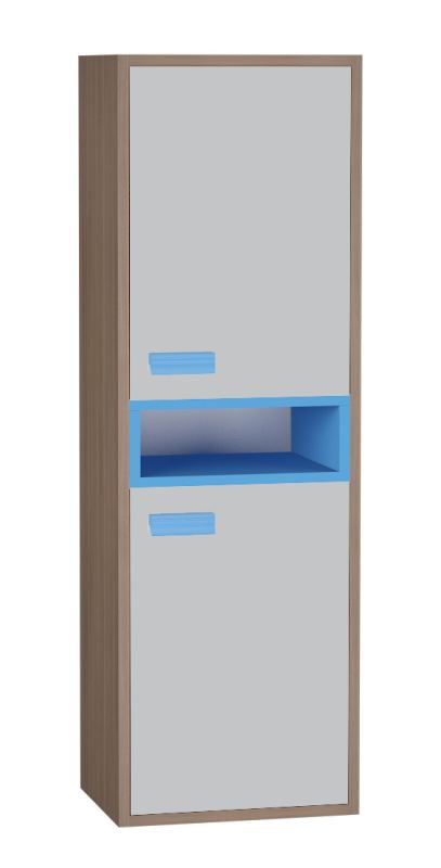 Jugendzimmer - Schrank Michael 01, Farbe: Eiche Braun / Grau / Blau - 138 x 45 x 34 cm (H x B x T)