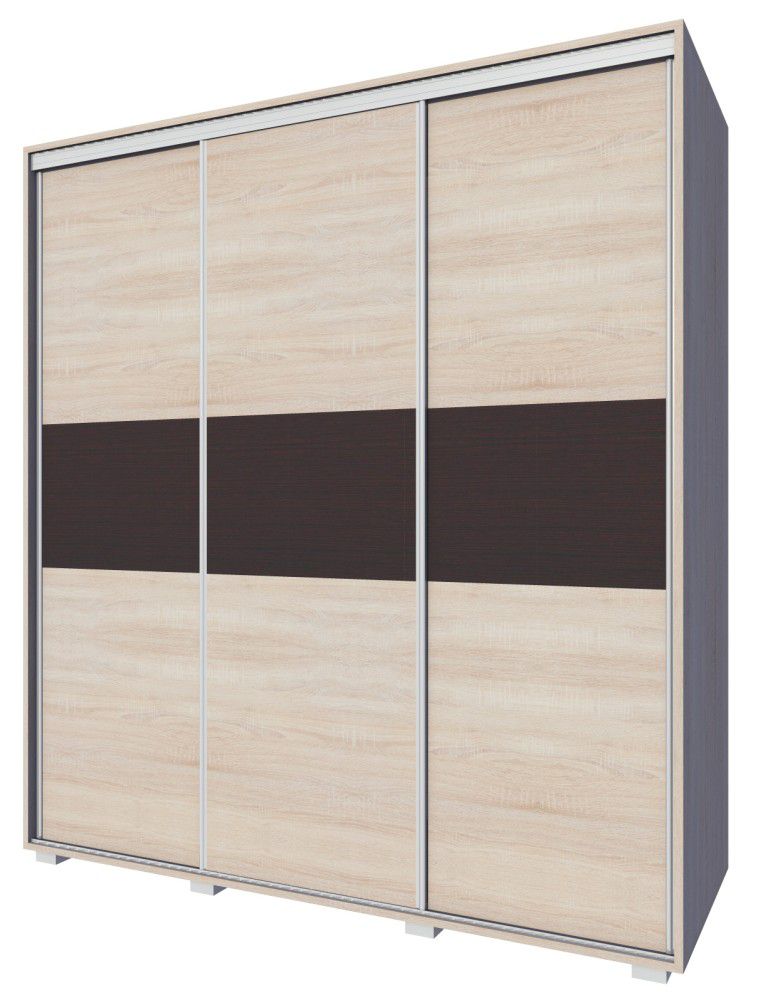 Schiebetürenschrank / Kleiderschrank Rabaul 39, Farbe: Sonoma Eiche hell / Sonoma Eiche dunkel - Abmessungen: 210 x 180 x 60 cm (H x B x T)