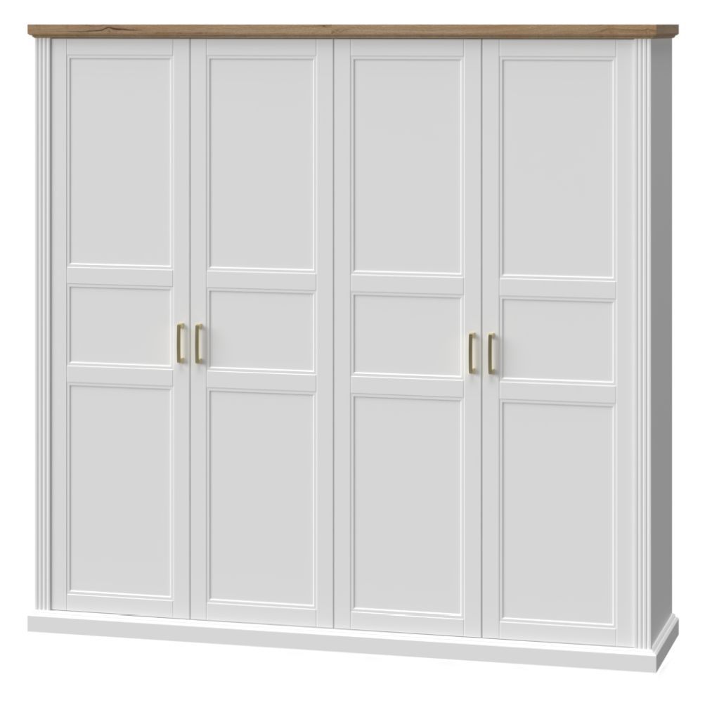 Drehtürenschrank / Kleiderschrank Lotofaga 16, Farbe: Weiß / Walnuss - 227 x 236 x 59 cm (H x B x T)