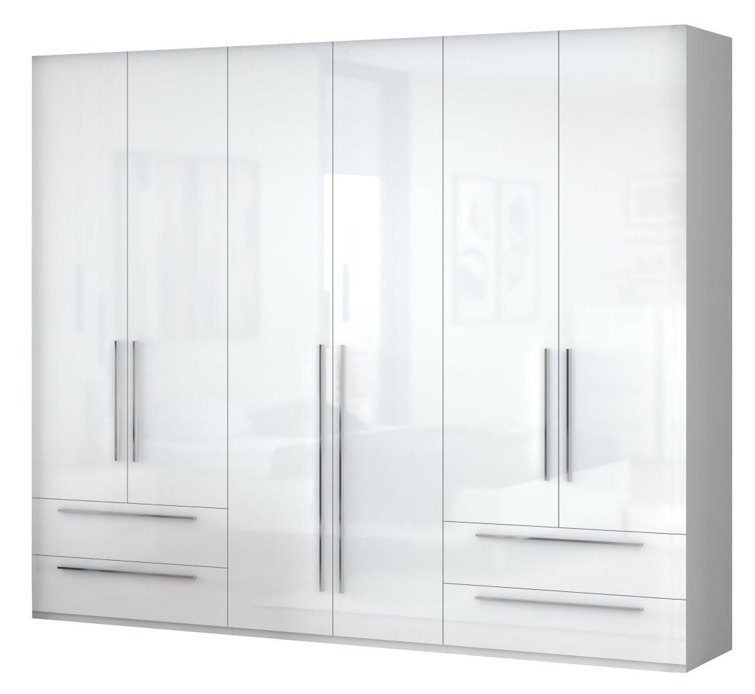 Drehtürenschrank / Kleiderschrank Siumu 34, Farbe: Weiß / Weiß Hochglanz - 224 x 272 x 56 cm (H x B x T)