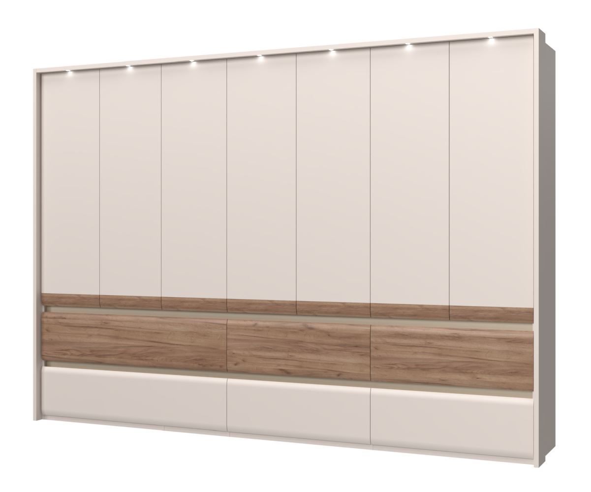 Kleiderschrank mit 7 Türen Papauta 15, Farbe: Kaschmir / Eiche dunkel - Abmessungen: 226 x 322 x 60 cm (H x B x T)