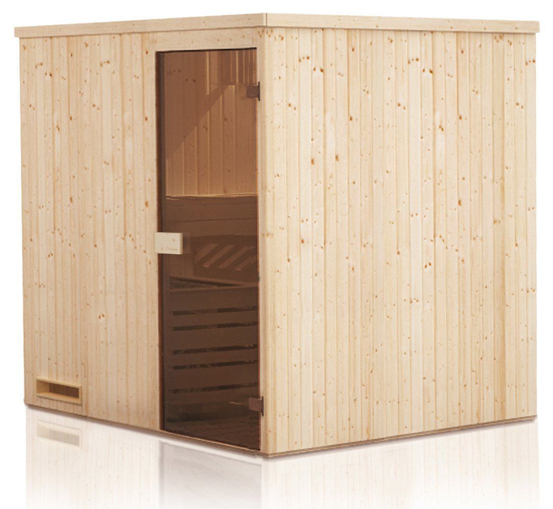 Elementsauna Kawir 68 mm mit Dachkranz - Außenmaße (B x T x H): 144 x 144 x 199 cm