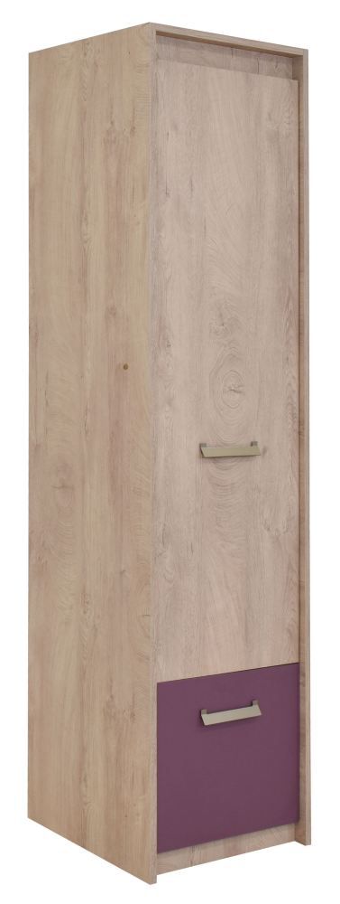 Kinderzimmer - Schrank Koa 01, Farbe: Eiche / Violett - Abmessungen: 203 x 50 x 52 cm (H x B x T)