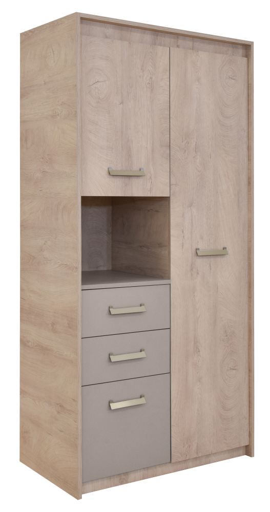 Kinderzimmer - Schrank Koa 05, Farbe: Eiche / Beige - Abmessungen: 203 x 96 x 52 cm (H x B x T)