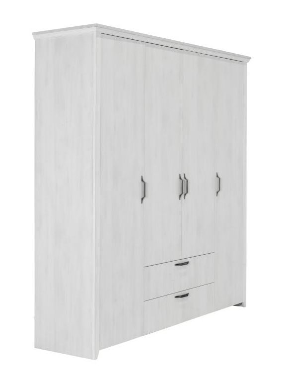 Drehtürenschrank / Kleiderschrank Barrameda 04, Farbe: Weiß - Abmessungen: 220 x 216 x 58 cm (H x B x T)