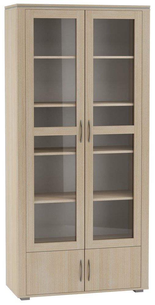 Vitrine Kainanto 10, Farbe: Eiche / Grau - Abmessungen: 205 x 96 x 41 cm (H x B x T)