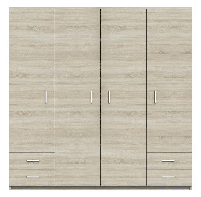 Drehtürenschrank / Kleiderschrank Pamulang 16, Farbe: Sonoma Eiche - Abmessungen: 200 x 200 x 60 cm (H x B x T)