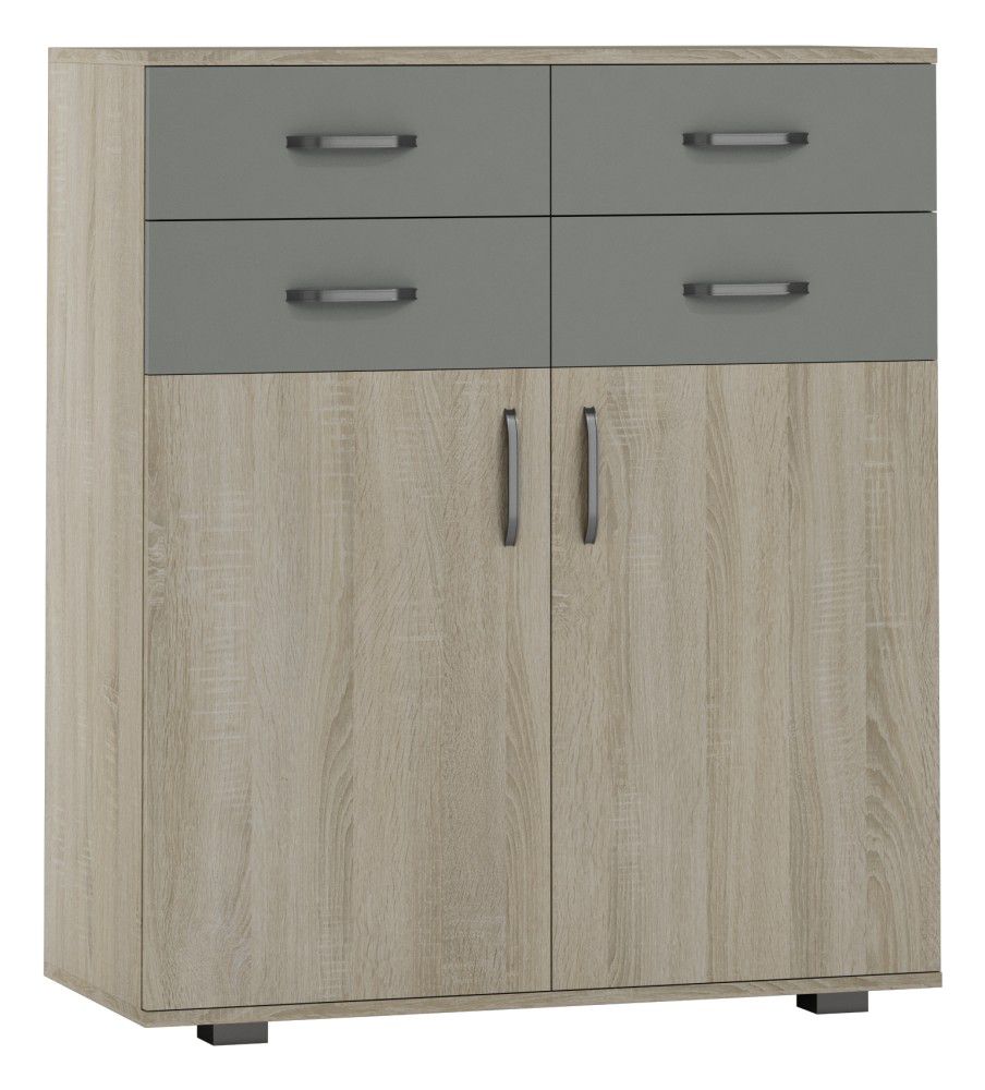 Kommode Ciomas 05, Farbe: Sonoma Eiche / Grau - Abmessungen: 104 x 90 x 40 cm (H x B x T)