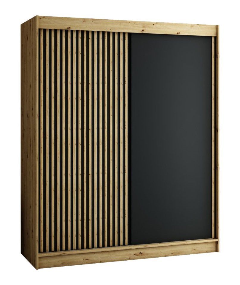 Schiebetürenschrank / Kleiderschrank Borgis 04A, Farbe: Eiche Artisan / Schwarz matt - Abmessungen: 200 x 180 x 62 cm (H x B x T)