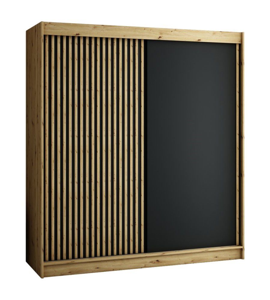 Schiebetürenschrank / Kleiderschrank Borgis 05A, Farbe: Eiche Artisan / Schwarz matt - Abmessungen: 200 x 200 x 62 cm (H x B x T)