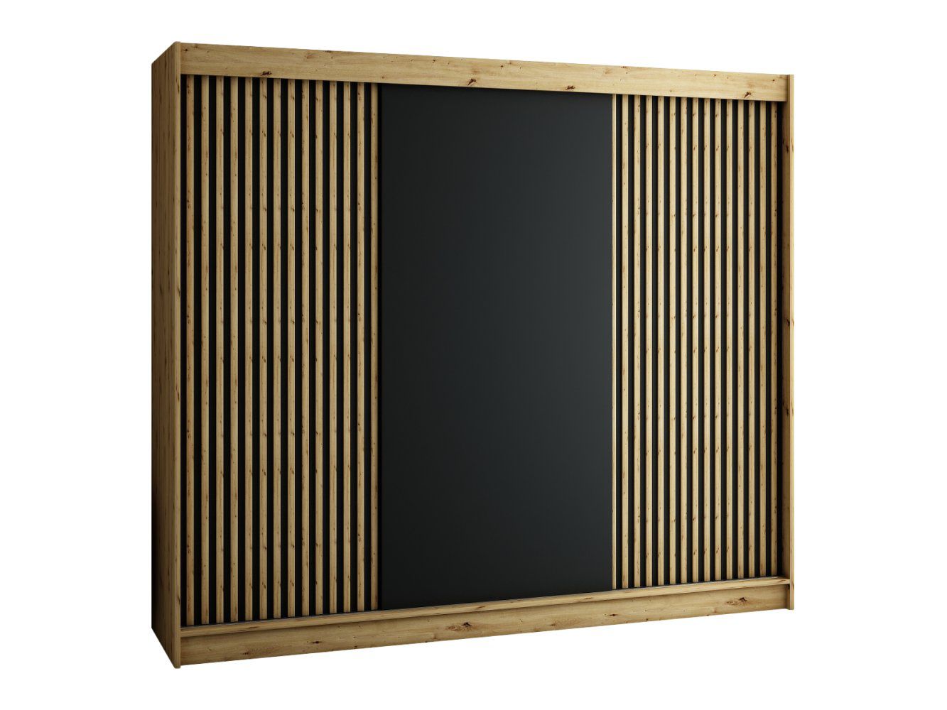 Schiebetürenschrank / Kleiderschrank Borgis 06A, Farbe: Eiche Artisan / Schwarz matt - Abmessungen: 200 x 250 x 62 cm (H x B x T)