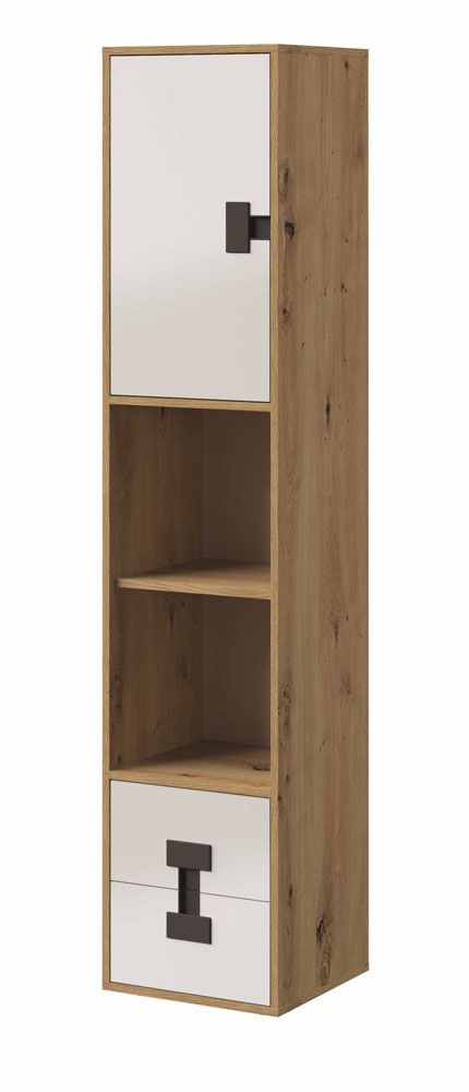 Jugendzimmer - Schrank Garian 06, Farbe: Eiche / Weiß / Grau, Abmessungen: 191 x 40 x 40 cm (H x B x T)