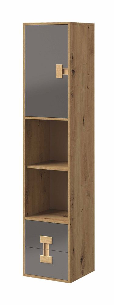 Jugendzimmer - Schrank Garian 06, Farbe: Eiche / Grau, Abmessungen: 191 x 40 x 40 cm (H x B x T)