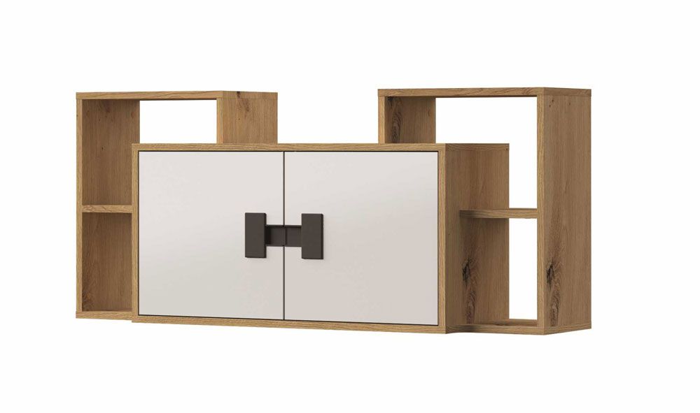 Jugendzimmer - Hängeschrank Garian 12, Farbe: Eiche / Weiß / Grau - Abmessungen: 53 x 120 x 32 cm (H x B x T)