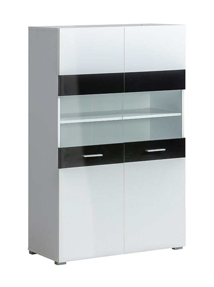 Vitrine Femi 02, Farbe: Weiß / Schwarz - 142 x 90 x 42 cm (H x B x T)