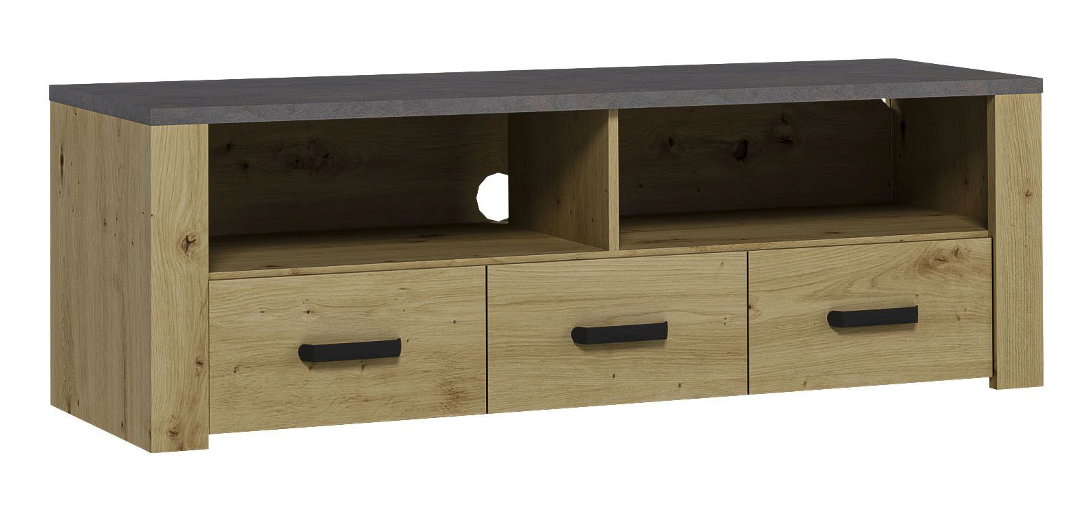 TV-Unterschrank Talimatau 08, Farbe: Eiche / Grau - 45 x 138 x 43 cm (H x B x T)