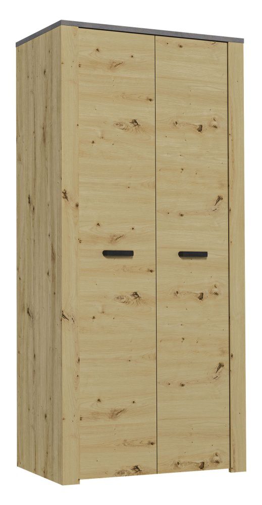 Drehtürenschrank / Kleiderschrank Talimatau 01, Farbe: Eiche / Grau - 197 x 91 x 56 cm (H x B x T)